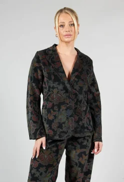 Paisley Print Velvet Blazer in Black