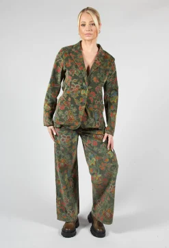 Paisley Print Velvet Blazer in Moss