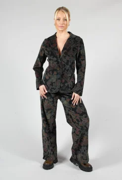 Paisley Print Velvet Blazer in Black