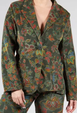 Paisley Print Velvet Blazer in Moss