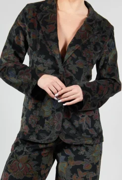Paisley Print Velvet Blazer in Black