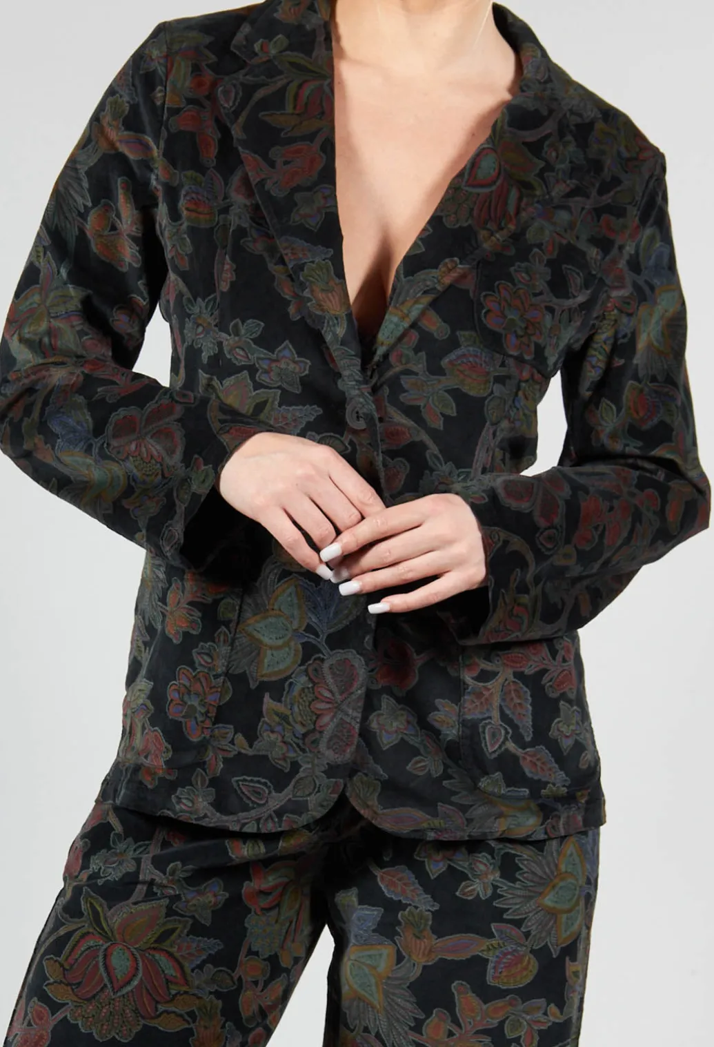 Paisley Print Velvet Blazer in Black