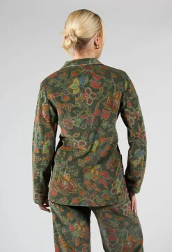 Paisley Print Velvet Blazer in Moss