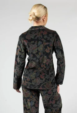 Paisley Print Velvet Blazer in Black