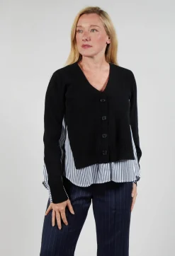 Panelled Stripe Shirt in Nero and Off White