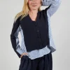 Panelled Stripe Shirt in Dark Navy and Off White