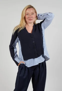 Panelled Stripe Shirt in Dark Navy and Off White
