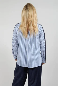 Panelled Stripe Shirt in Dark Navy and Off White