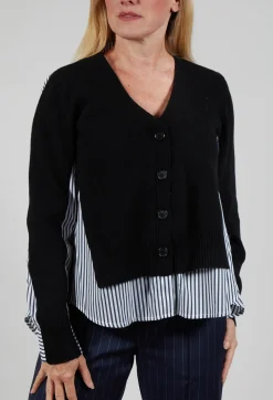 Panelled Stripe Shirt in Nero and Off White