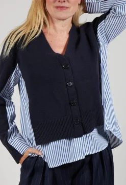 Panelled Stripe Shirt in Dark Navy and Off White