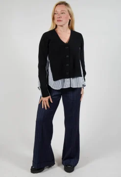 Panelled Stripe Shirt in Nero and Off White