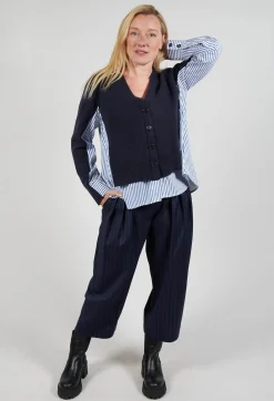 Panelled Stripe Shirt in Dark Navy and Off White