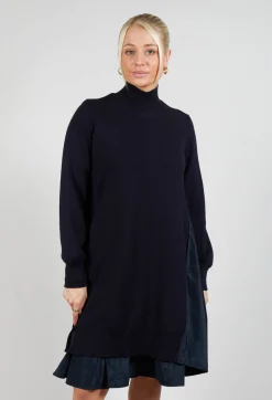 Panelled Sweater Dress in Dark Navy