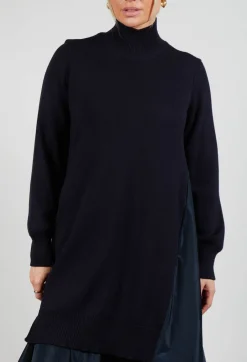 Panelled Sweater Dress in Dark Navy