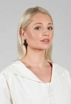 Paper Mache Boule Earrings in Nero Bianco Red