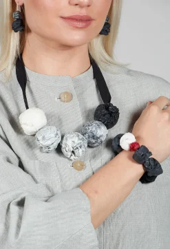 Paper Mache Bracelet in Grey/Black