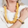Paper Mache Bracelet with Floral Bead in Yellow