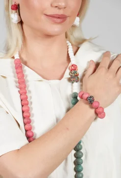 Paper Mache Bracelet with Floral Bead in Red
