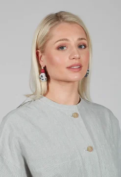 Paper Mache Earring in Red/Colour Mix