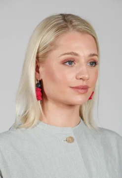 Paper Mache Earrings in Red/Grey