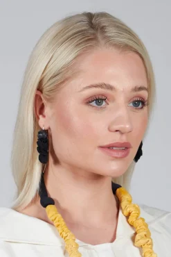 Paper Mache Earrings with Mesh Detail in Nero