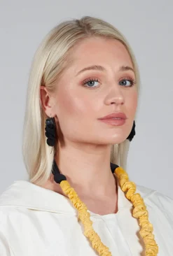 Paper Mache Earrings with Mesh Detail in Nero