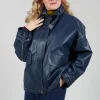 Parka Faux Leather Jacket in Blue Notte