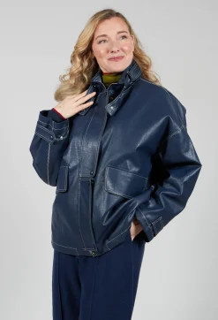 Parka Faux Leather Jacket in Blue Notte