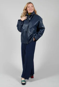 Parka Faux Leather Jacket in Blue Notte