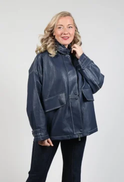 Parka Faux Leather Jacket in Blue Notte