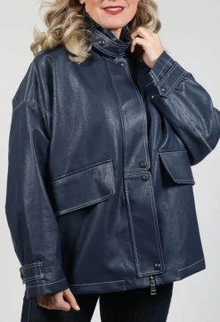 Parka Faux Leather Jacket in Blue Notte
