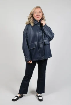 Parka Faux Leather Jacket in Blue Notte