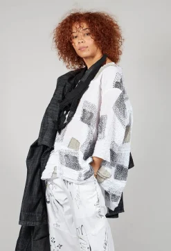 Patch Print Boxy Top in White and Black