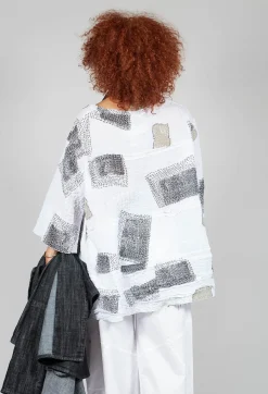 Patch Print Boxy Top in White and Black