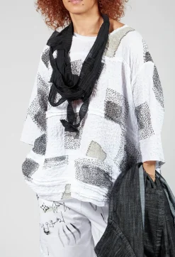 Patch Print Boxy Top in White and Black