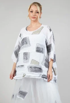 Patch Print Boxy Top in White and Black