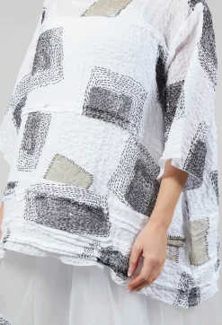 Patch Print Boxy Top in White and Black