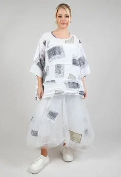 Patch Print Boxy Top in White and Black