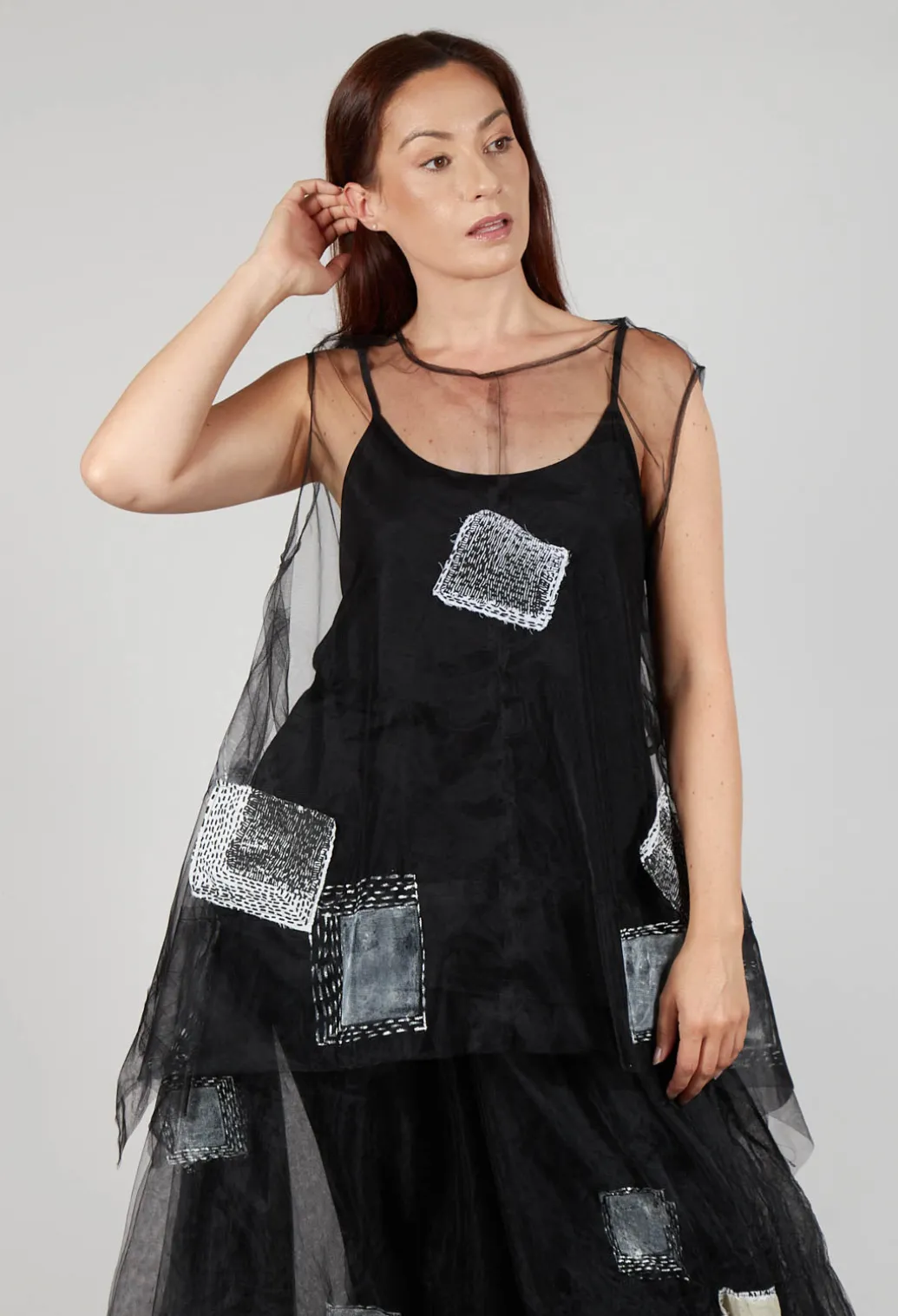 Patch Print Mesh Vest in Black and White