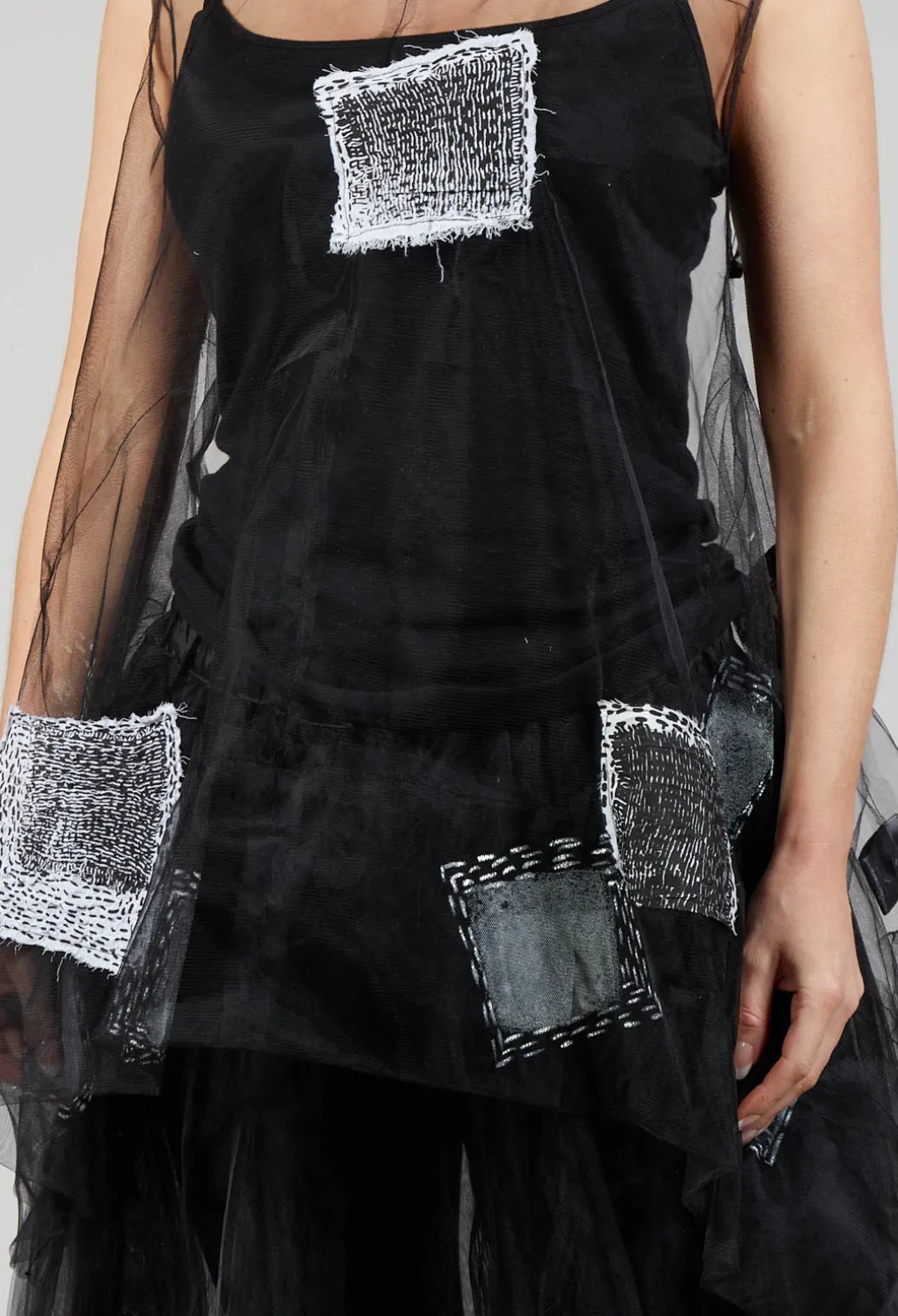 Patch Print Mesh Vest in Black and White