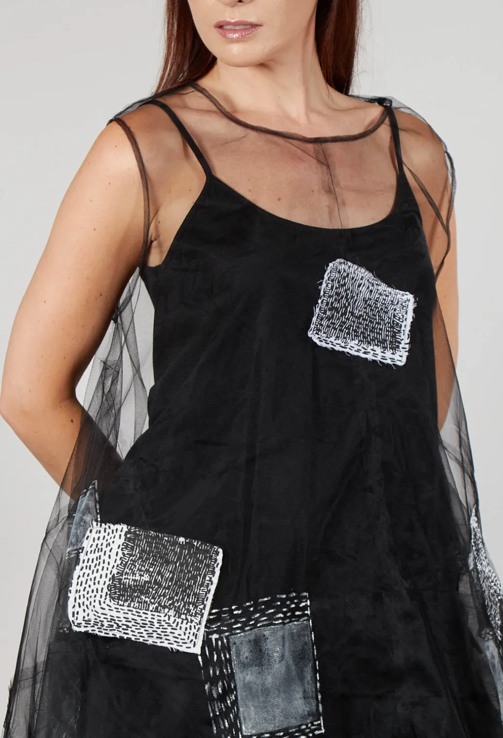 Patch Print Mesh Vest in Black and White