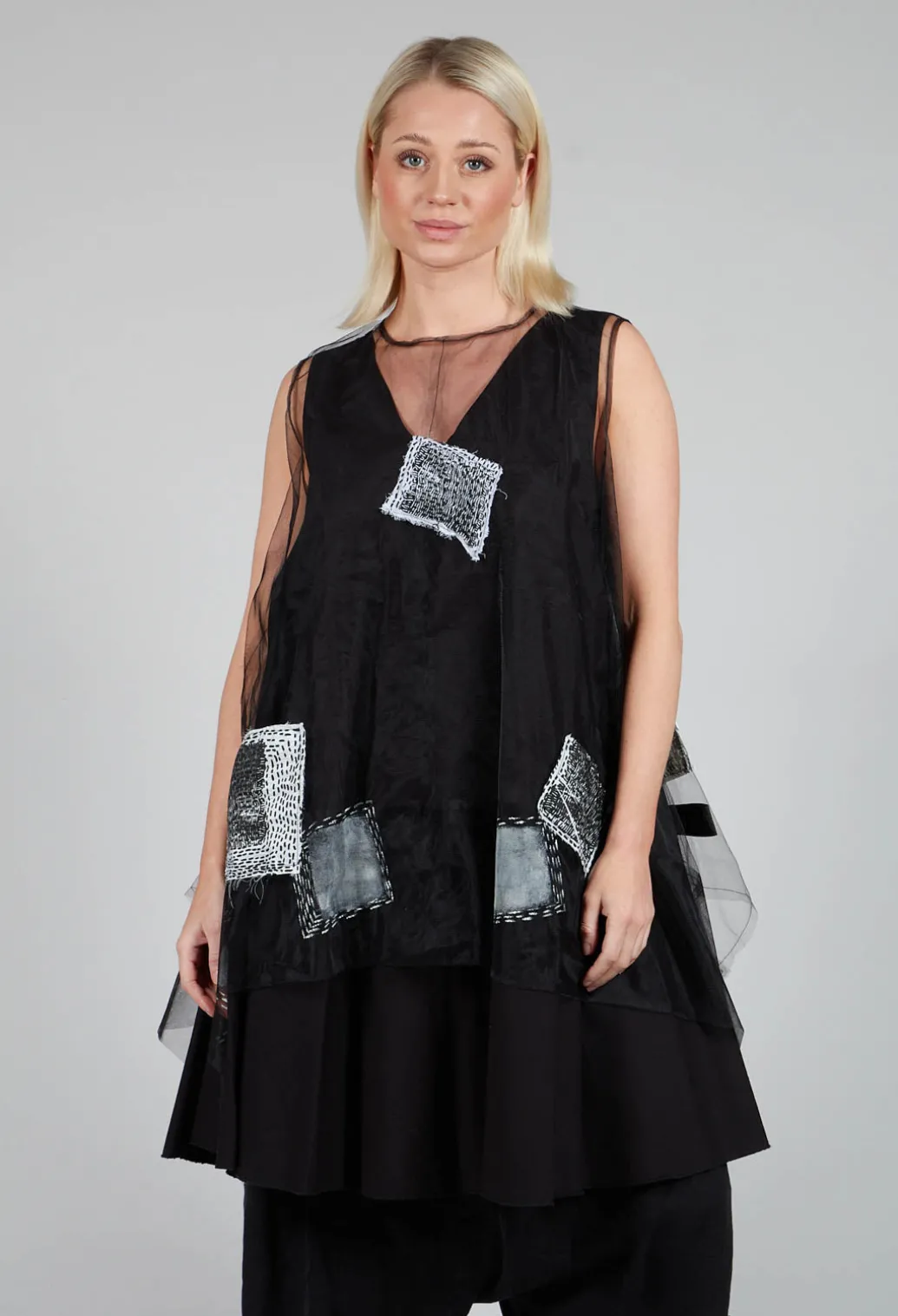 Patch Print Mesh Vest in Black and White