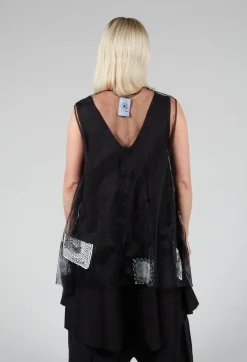 Patch Print Mesh Vest in Black and White