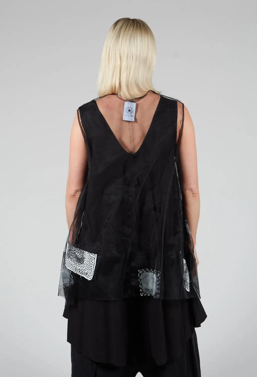 Patch Print Mesh Vest in Black and White