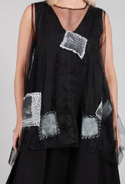 Patch Print Mesh Vest in Black and White