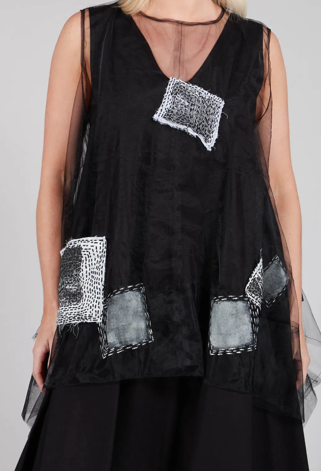 Patch Print Mesh Vest in Black and White