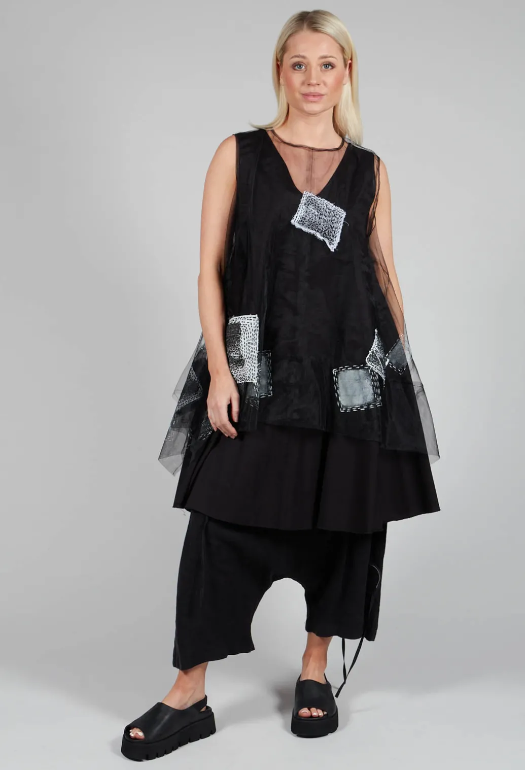 Patch Print Mesh Vest in Black and White