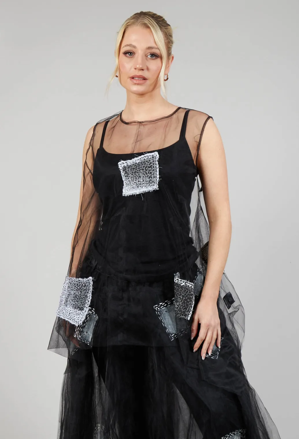 Patch Print Mesh Vest in Black and White