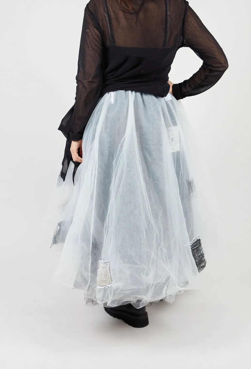 Patch Print Tulle Skirt in White