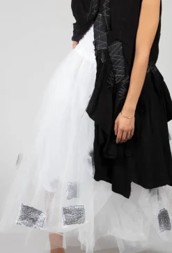 Patch Print Tulle Skirt in White